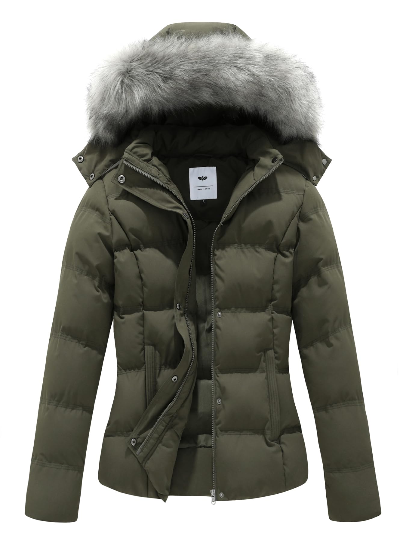 GGleaf Women's Hooded Warm Winter Coat Quilted Thicken Puffer Jacket with Removable Fur Hood